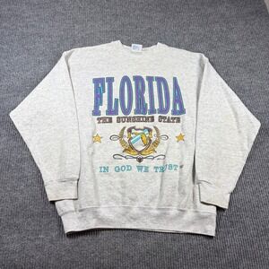 Vintage Tultex Sweatshirt Men's XL Florida Sunshine Stat Gray In God We Trust